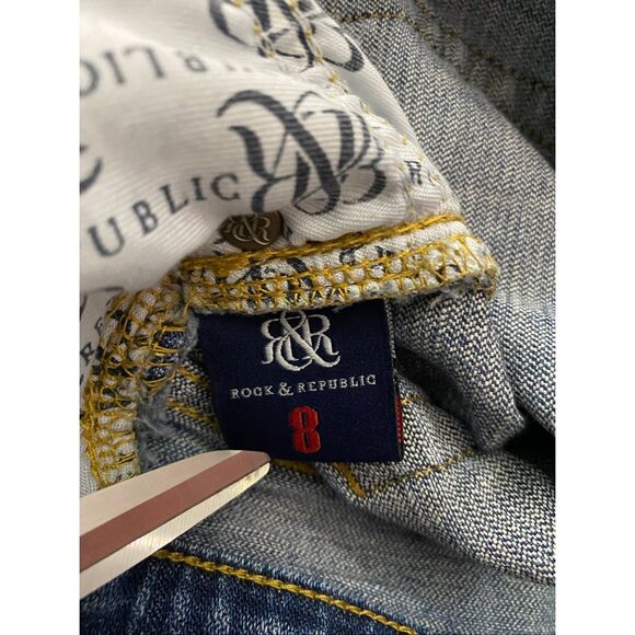 Rock & Republic INDEE Jeans Straight Leg Distressed Paint Splatter Women’s Sz 8M - Picture 5 of 6